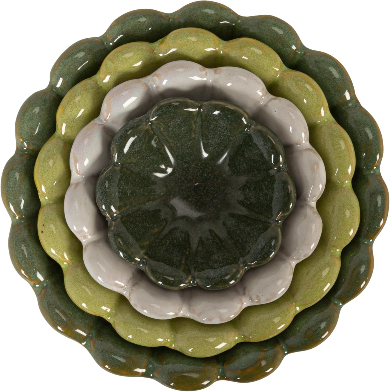 4-Piece Stoneware Reactive Glaze Flower Shaped Bowl Set / Spring Tones