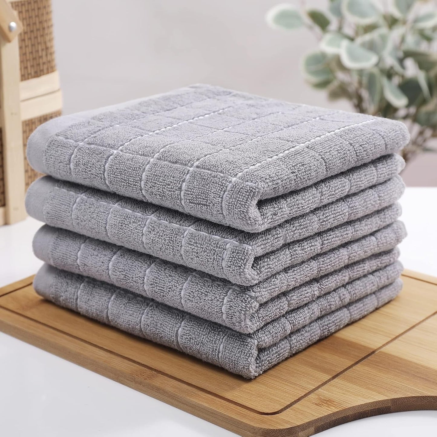 Homaxy 100% Cotton Terry Kitchen Towels, 8 Pack, Light Grey | Ultra Soft and Absorbent Dish Towels for Kitchen