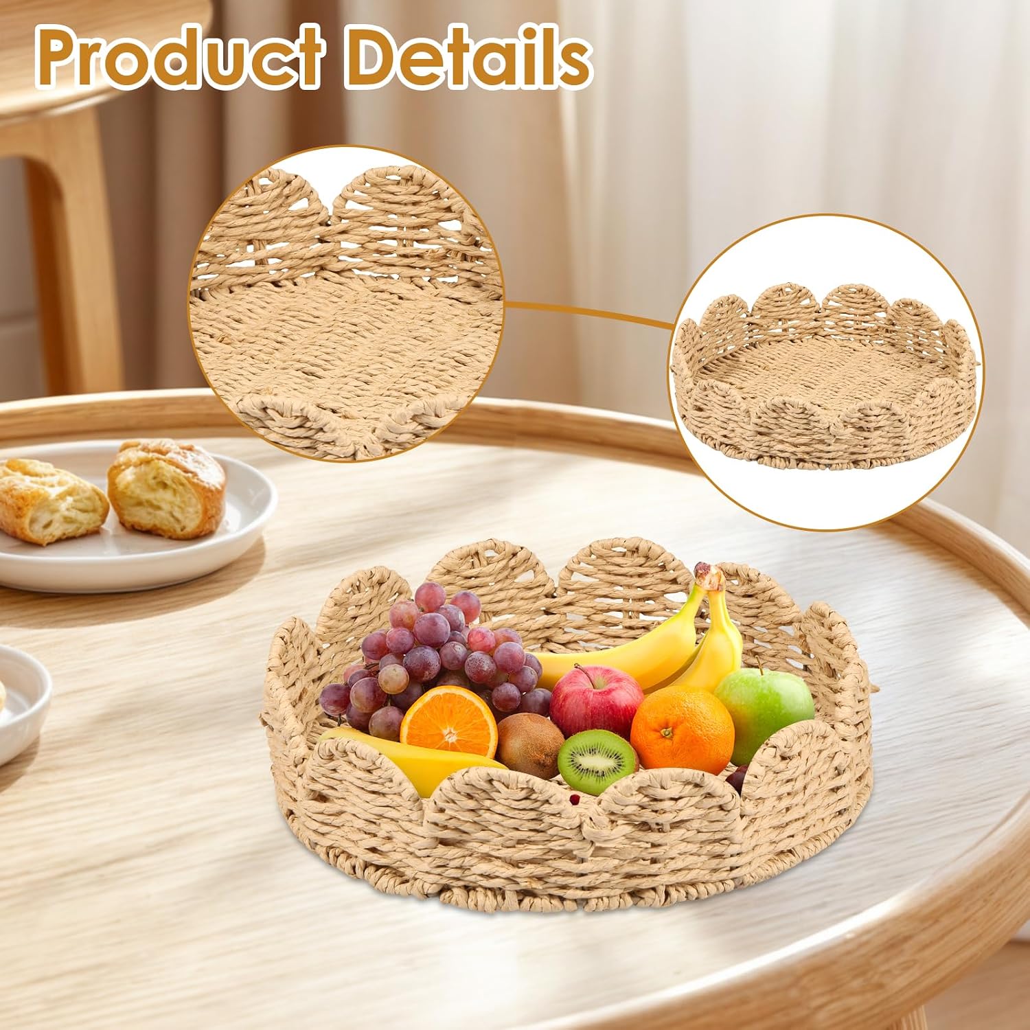 Scalloped Tray / Woven Serving Tray / Set of 2