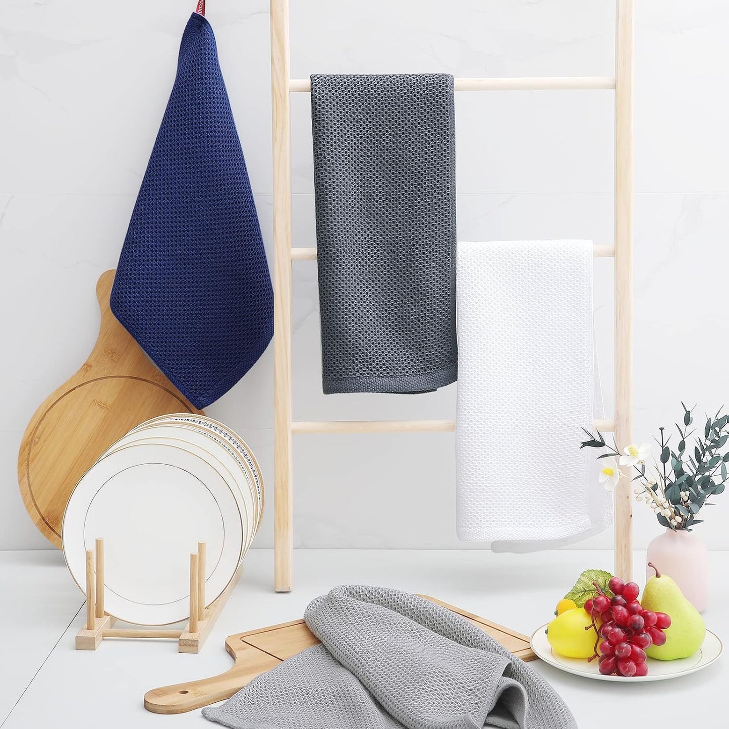 Homaxy 100% Cotton Waffle Weave Kitchen Dish Towels 6-Pack, Light Gray | 13 x 28 Inches, Ultra Soft Absorbent Dish