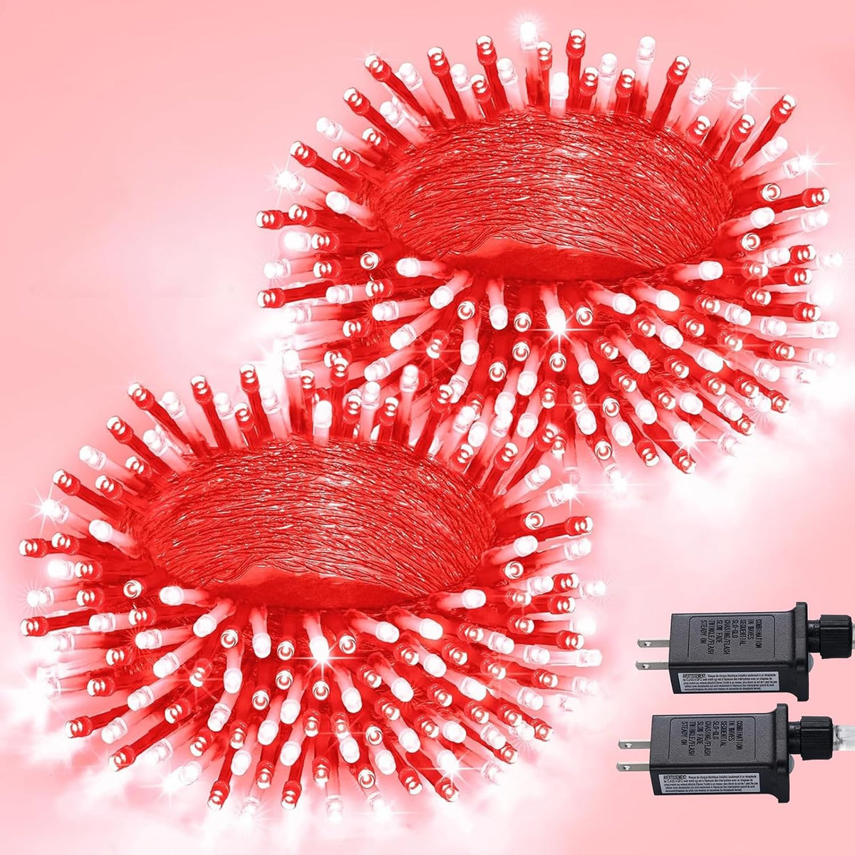 JMEXSUSS 2 Pack 100 LED Red and White Christmas Lights Outdoor, Each 33FT