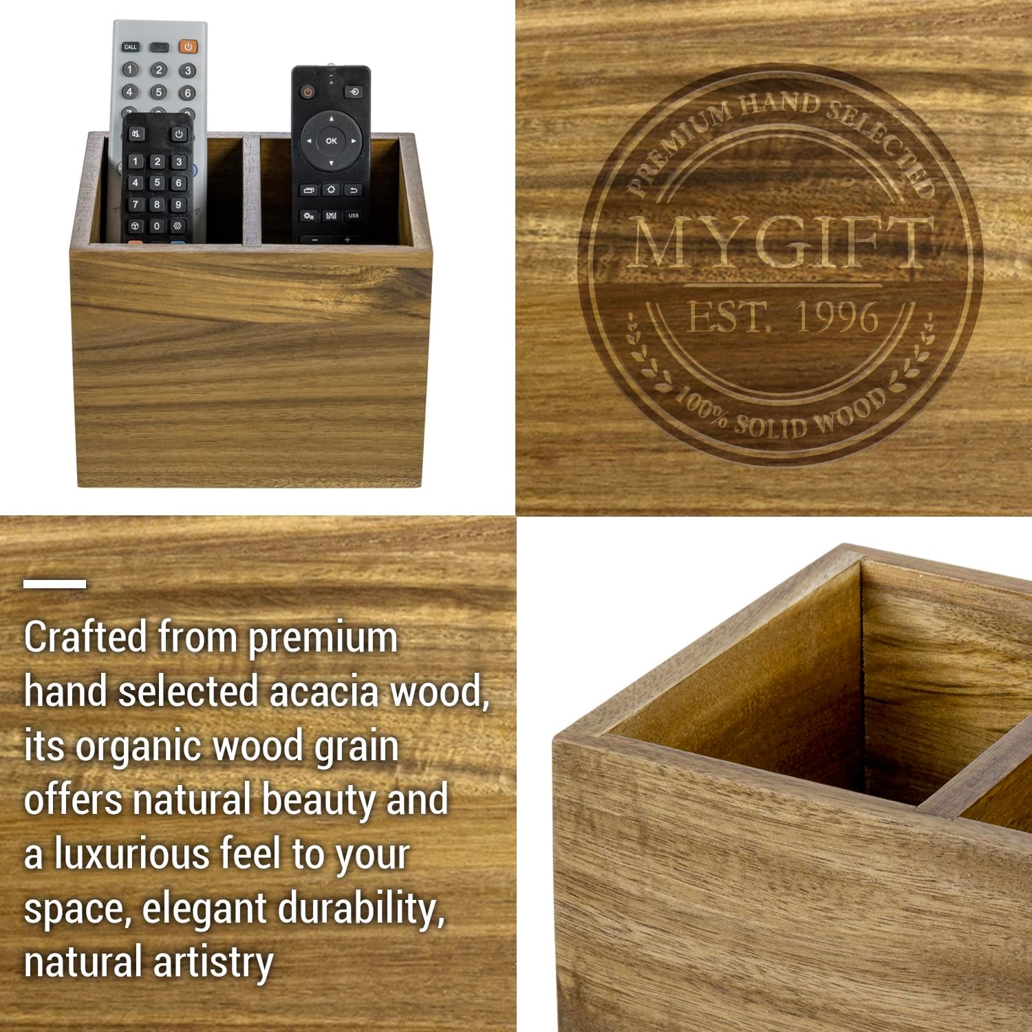 Wood TV Remote Control Holder / Acacia Wood