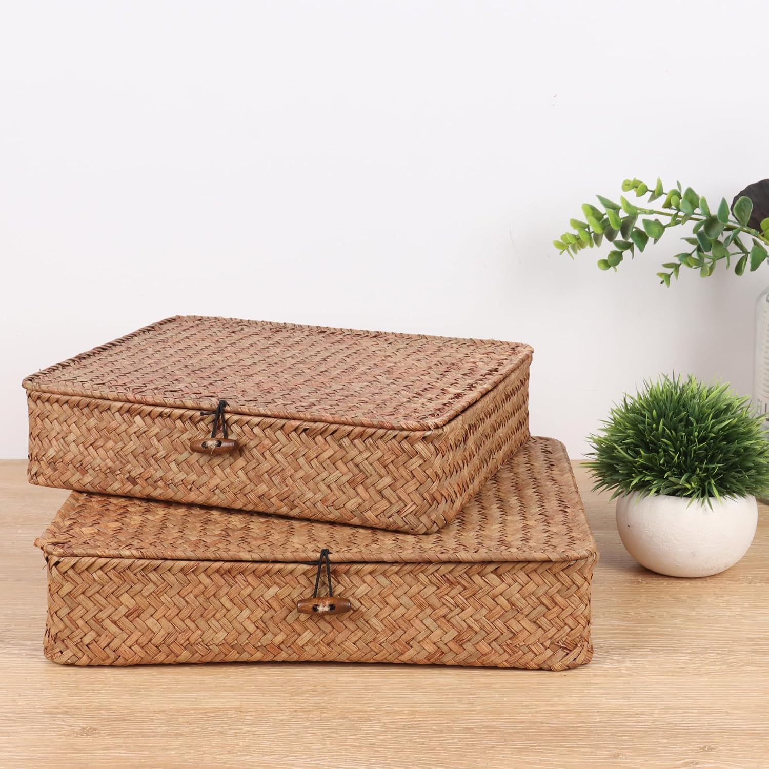 Flat Wicker Shelf Baskets / Coffee / Set of 2