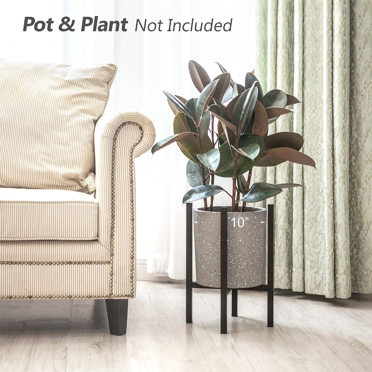 Mkono Plant Stand Indoor, Tall Metal Flower Pot Holder, Fit 8-10” Pot Black | Modern Style, Non-slip Foot Pads, Stable