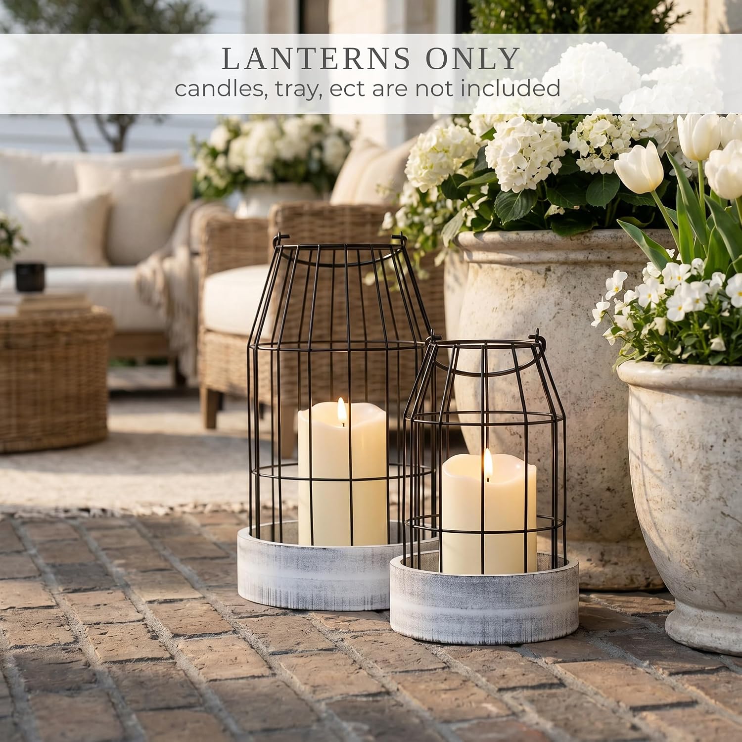 Rustic Farmhouse Lantern Decor Set of 2 - Stylish Decorative Lanterns | Modern Indoor/outdoor Coffee Table Decor for