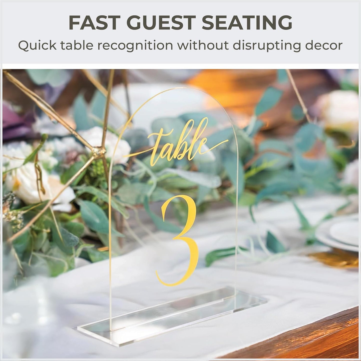 Clear gold Arched Wedding Table Numbers 1-10 with Stands, 5x7 Inch Acrylic Arch Sign with Holder, Clear gold Arch