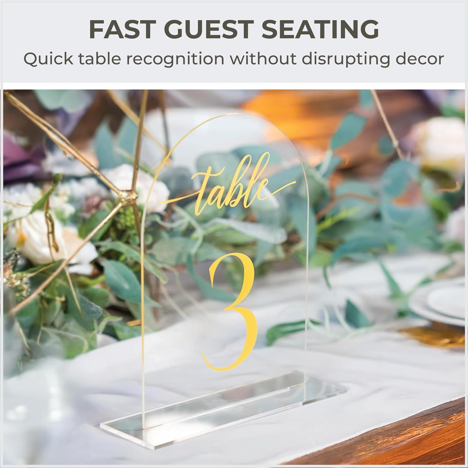 Clear gold Arched Wedding Table Numbers 1-10 with Stands, 5x7 Inch Acrylic Arch Sign with Holder, Clear gold Arch