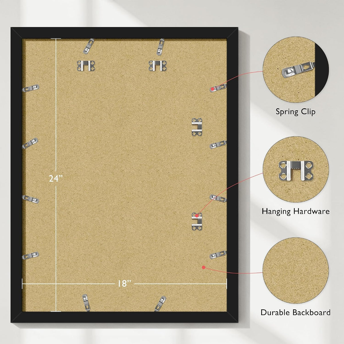 18x24 Frame Black 5 Pack, for Horizontal or Vertical Wall Mounting | Display Pictures 16x20 with Mat or 18 x 24 without