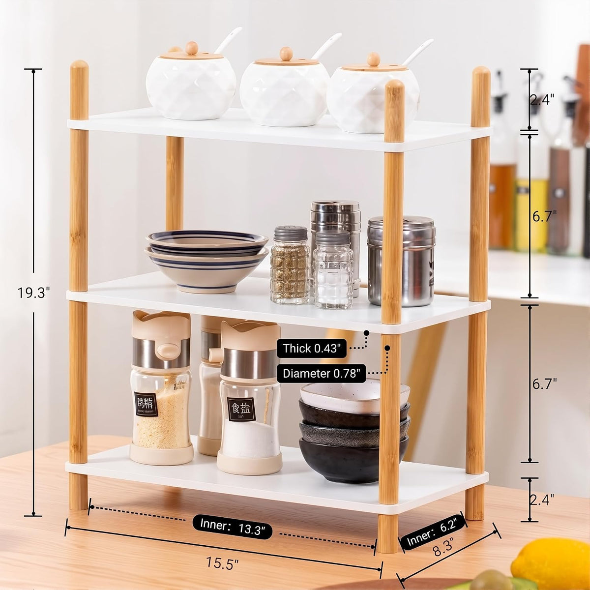 3-Tier Bamboo Coffee Bar Organizer,Coffee Bar Accessories, Mul-tifunctional Wooden Beaded Coffee Station Countertop