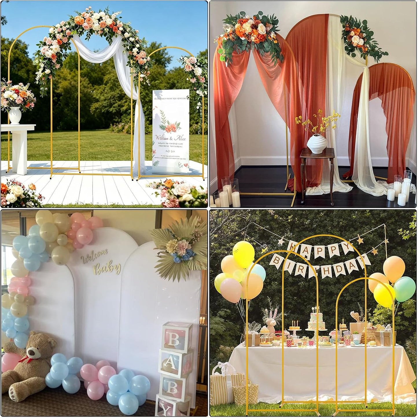 Metal Wedding Arch Backdrop Stand / 6.6ft, 5.9ft, 4.9FT Arch / Set of 3