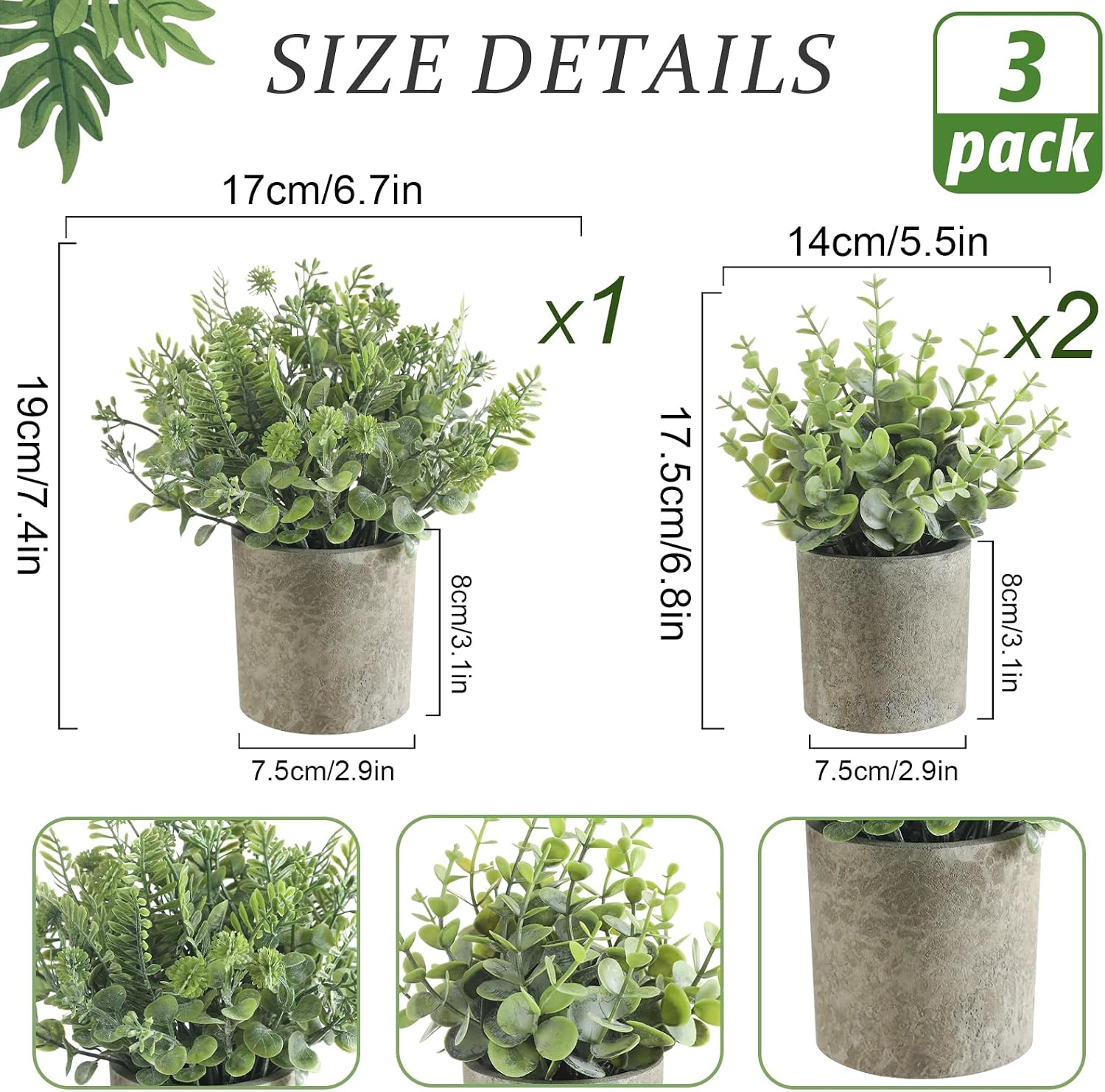 Mini Potted Fake Plants Artificial Plastic Indoor Eucalyptus Plants / Light Green / Set of 3