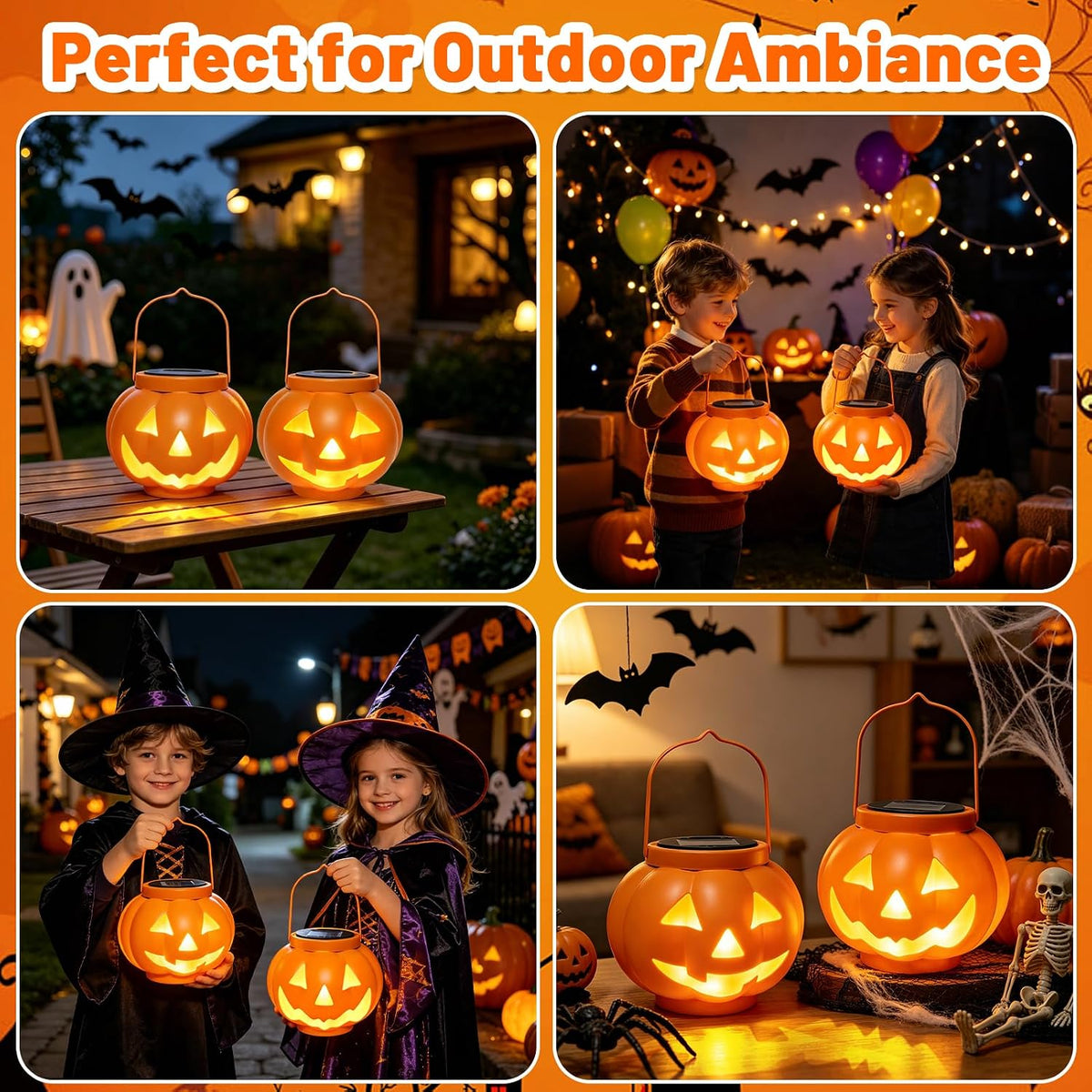 BRIGHTDECK Halloween Pumpkin Solar Lanterns 2 Pack, Jack O Lantern Pumpkin Lights for Halloween Decorations Outdoor