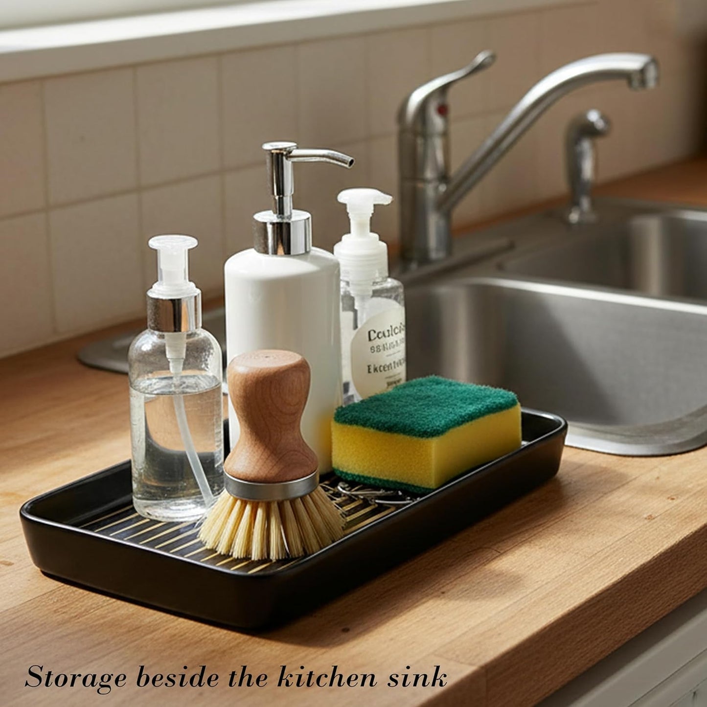 Black Bathroom Vanity Tray for Countertop / Black Color with Golden Stripes-1 Pc / 10 x 6 x 1