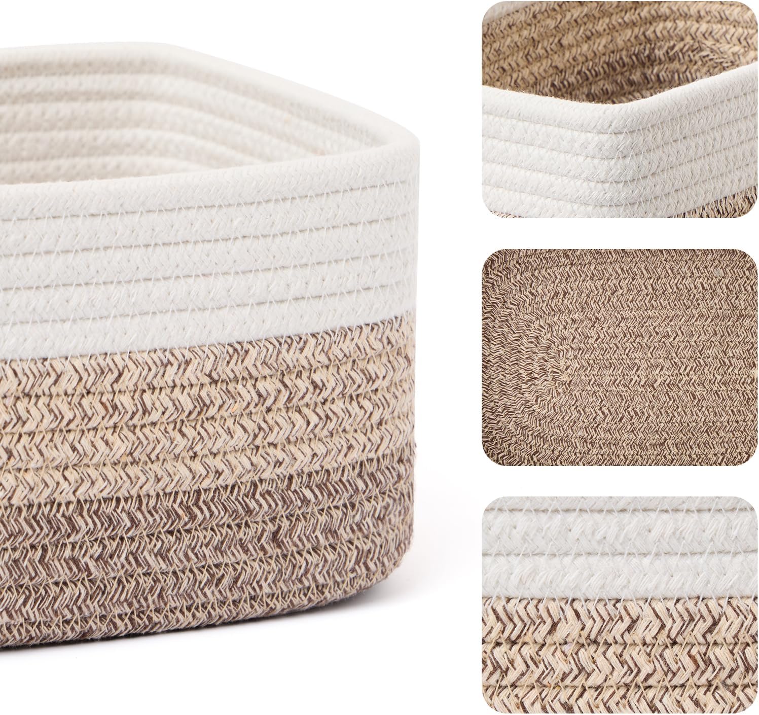 Woven Rope Baskets / L11.5xw7.5xh4.7 / Gradient Brown / Set of 3