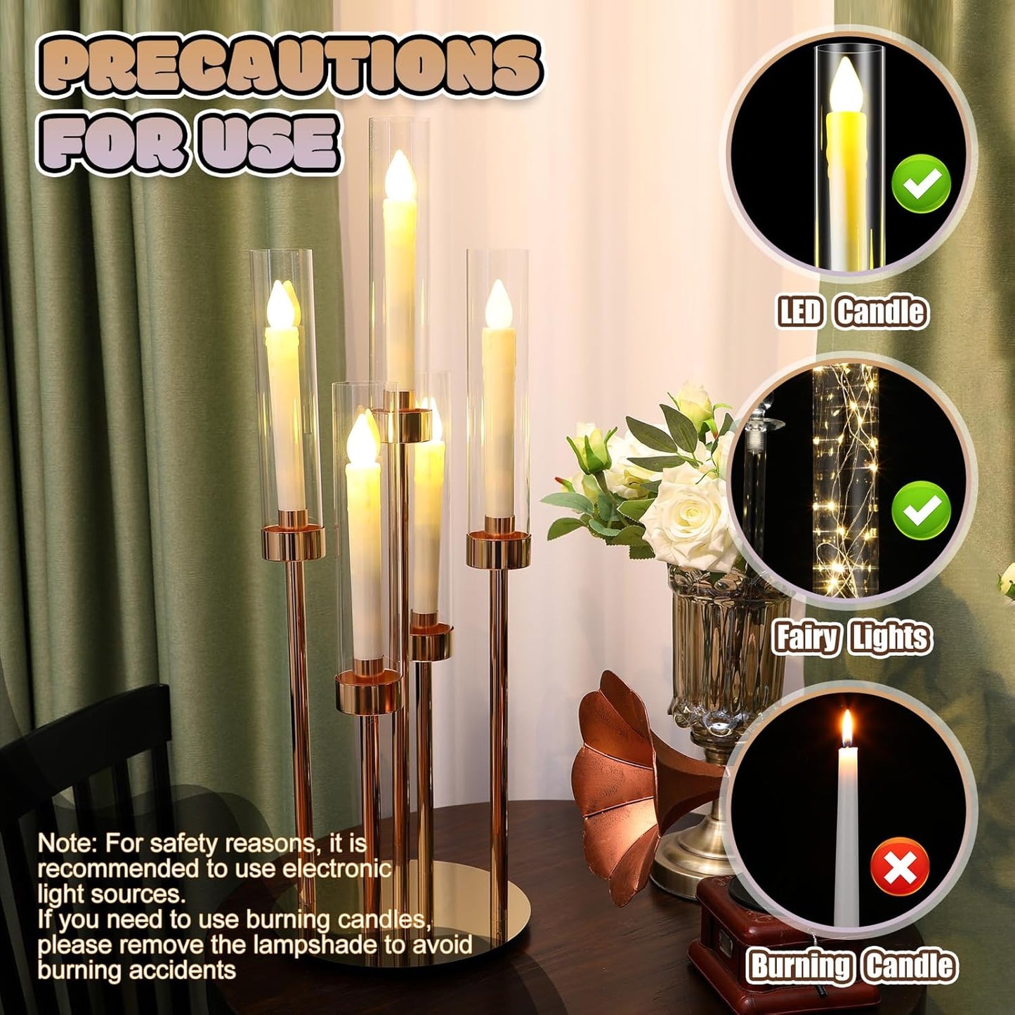 Tandefio 2 Set Gold Candelabra Centerpieces, 26.8" 5 Arm with LED Candles | Candelabra Centerpieces for Wedding Table