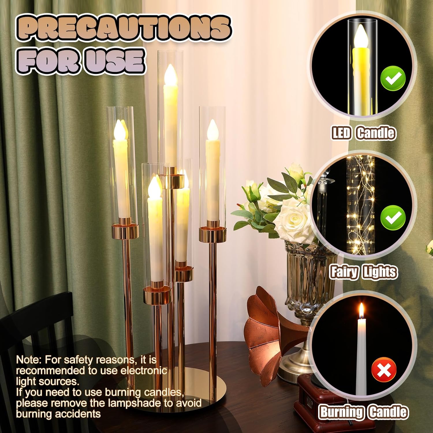 Tandefio 2 Set Gold Candelabra Centerpieces, 26.8" 5 Arm with LED Candles | Candelabra Centerpieces for Wedding Table