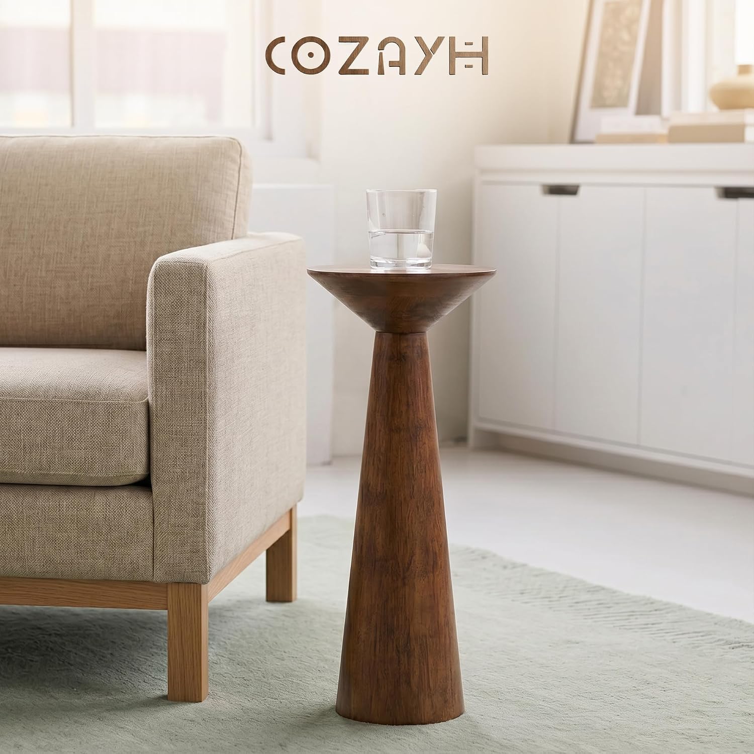 Solid Pine Wood Pedestal Accent Drink Stand / Walnut