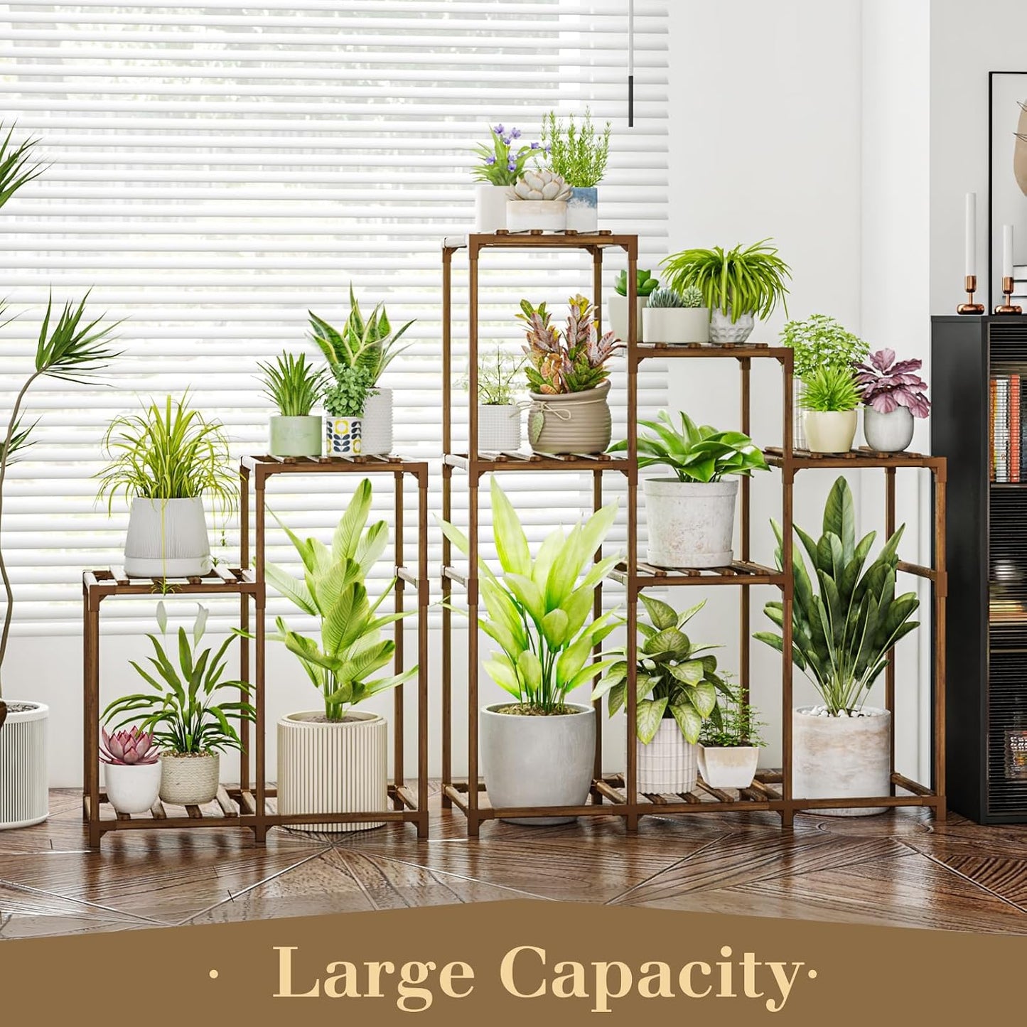 Bamworld 2 Sets Plant Stands Indoor Tall Shelves Outdoor for Multiple | Flowers 10 Pots Wooden Rack for Living Room