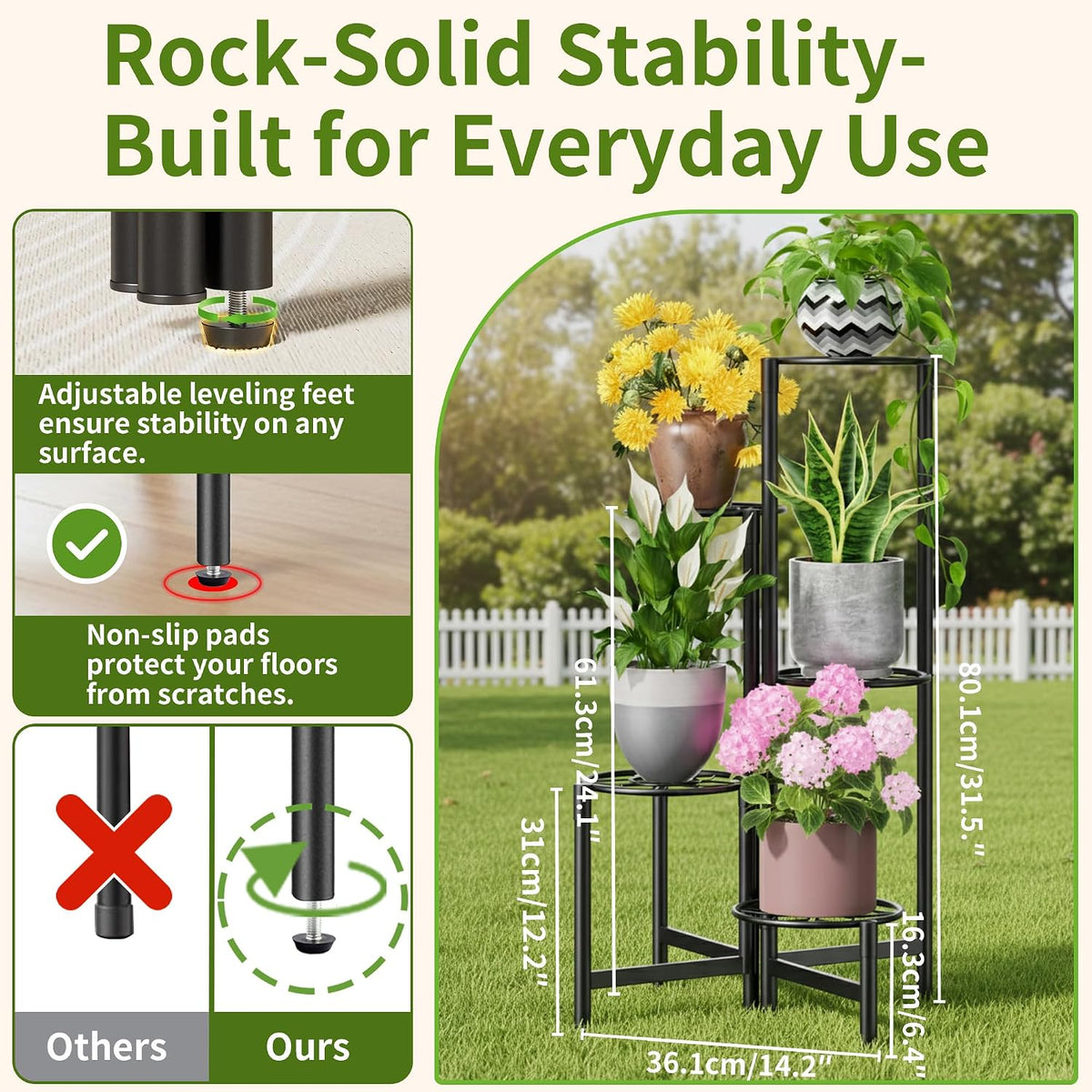 Plant Stand 5 Tier Indoor Metal Flower Shelf for Multiple Plants Corner Tall Flower Holders for Patio Garden Living