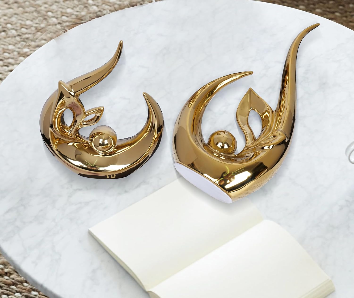 Home Decor Accent Ceramic Statue Abstract Sculptures Centerpieces Mid Century / Gold / Set of 2
