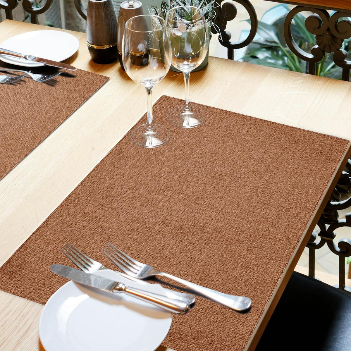 Cloth Placemats Set of 6, Cotton Linen Blend Place Mats, Flaxen | Machine Washable, Double Layered, Heat Resistant