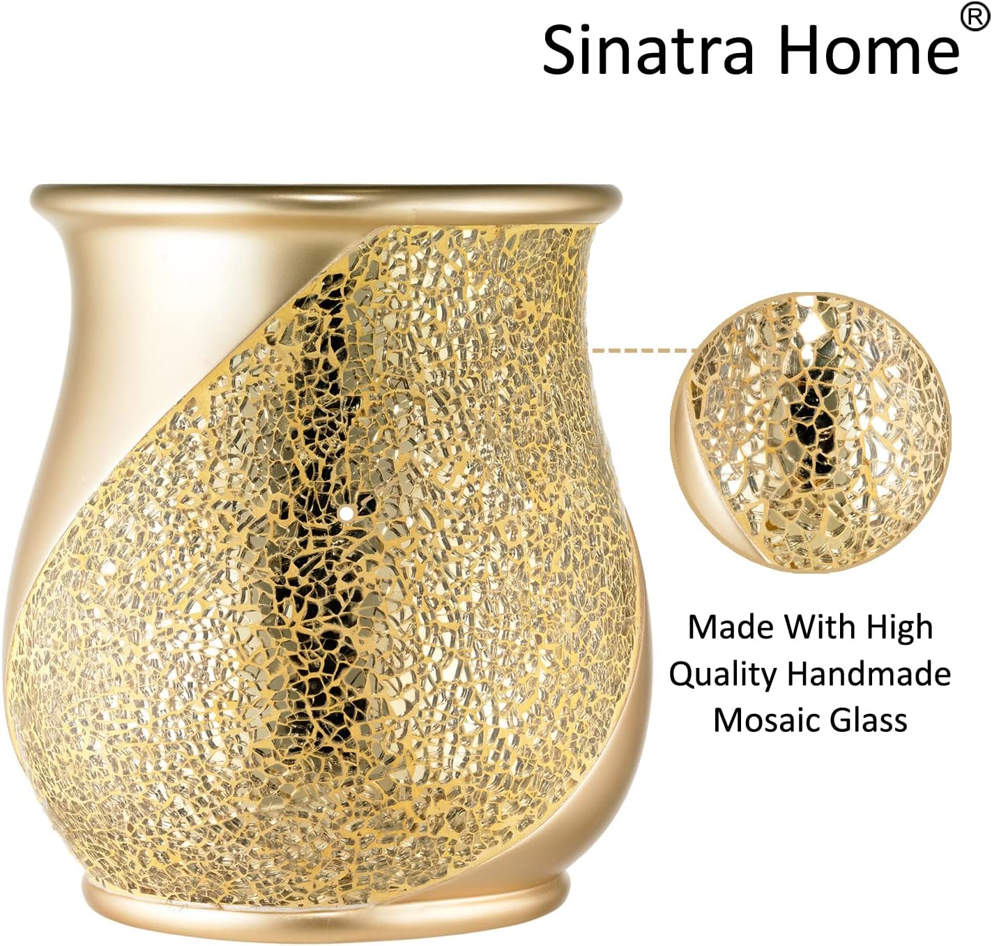 Zahari Home 2pc Sinatra Modern Bath Accessories Set Waste Basket & Tissue Box Champagne Gold Modern Decorative