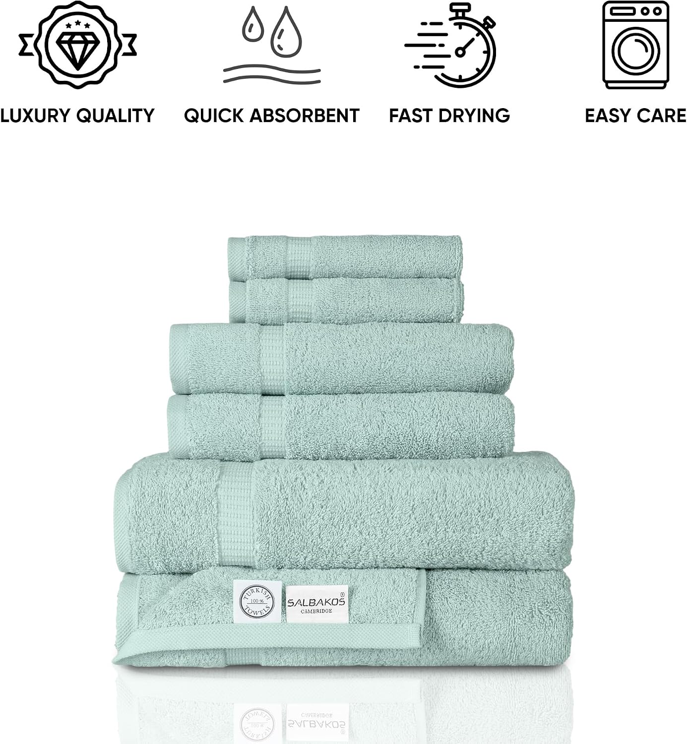 SALBAKOS 100% Turkish Cotton Bathroom Towel Set of 6-Piece, Seafoam Green | 630 Gsm Thick Super Soft Highly Absorbent 2