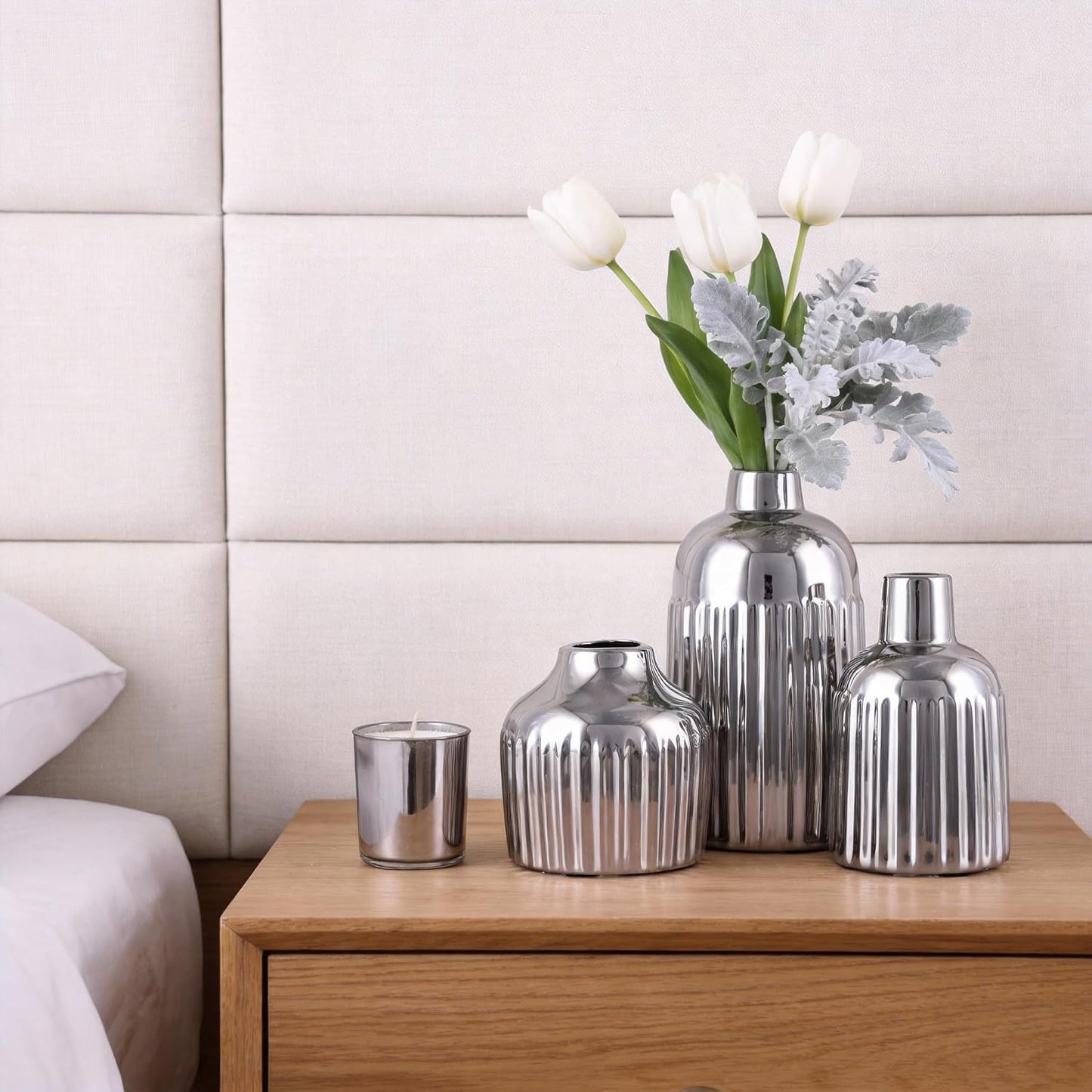 Ceramic Vase 3-Piece Set / Silver