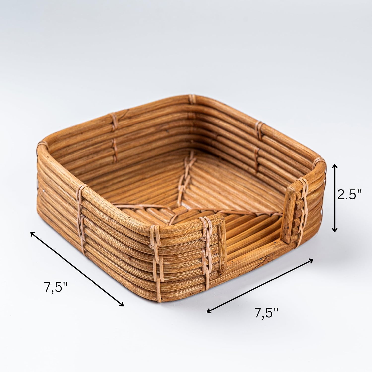 Square Rattan Napkin Holder / Natural Honey / 7.5 x 7.5