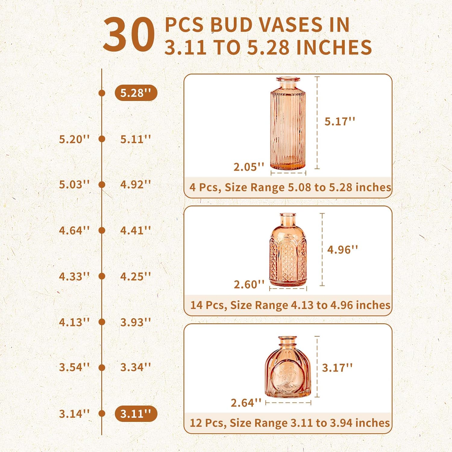 Valentine's Day Glass Bud Vases / Amber / Set of 30
