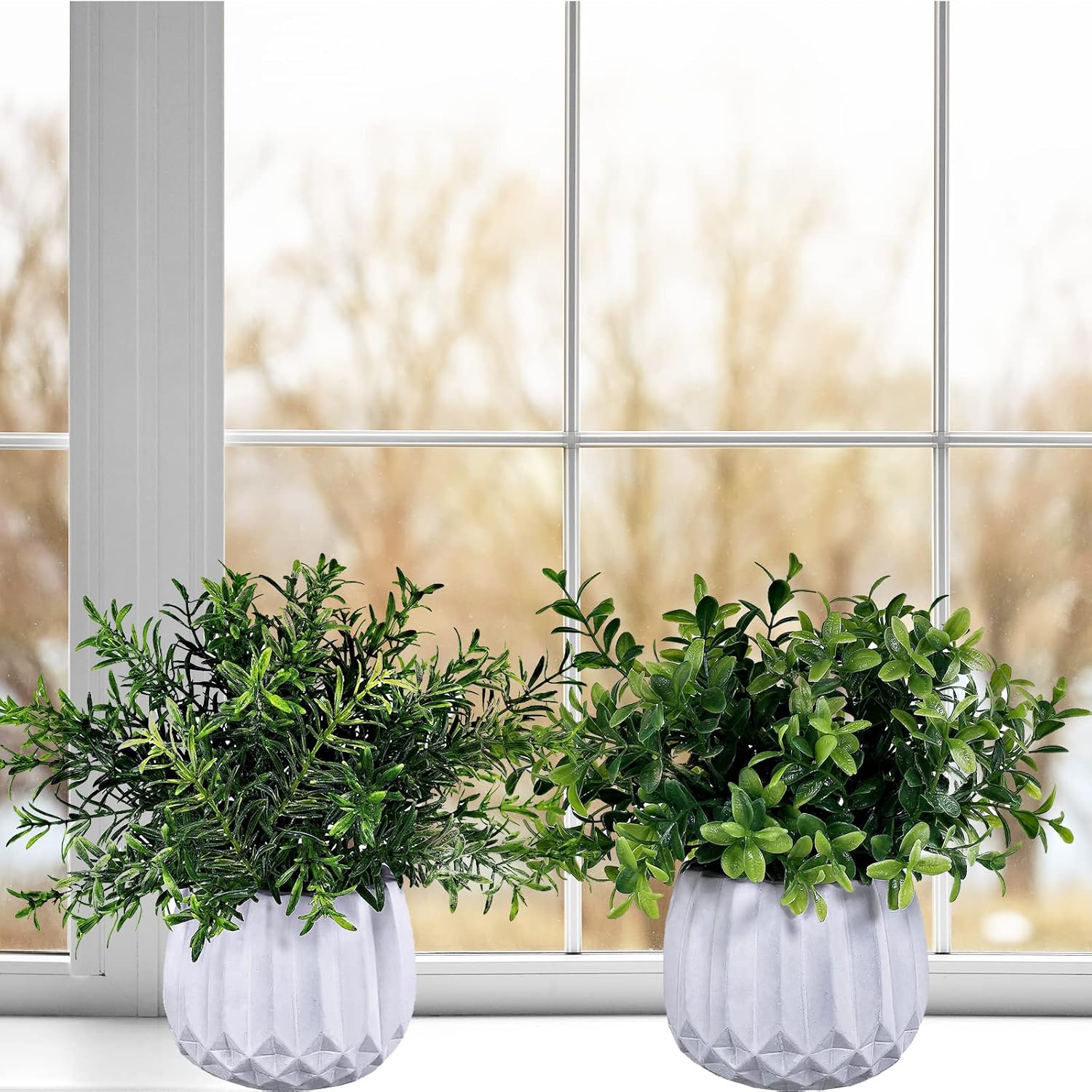 Faux Potted Plants Set / White / Set of 3