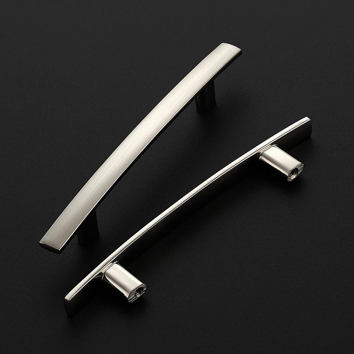 Curved Cabinet Pulls Drawer Pulls / 3.75" Hole Center / Brushed Nickel / Set of 5