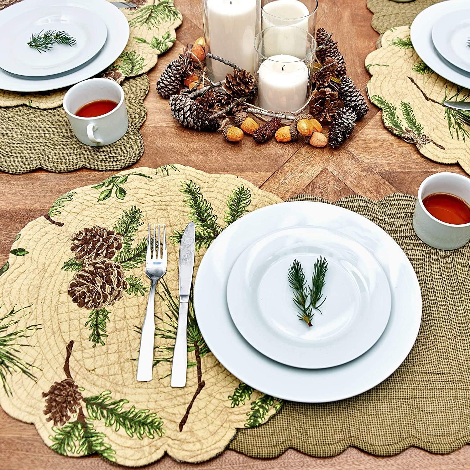 Woodland Retreat Pinecones 100% Cotton Set of 6 Placemats 13" x 19" | Cabin Decor, Set of 6, Gift Idea