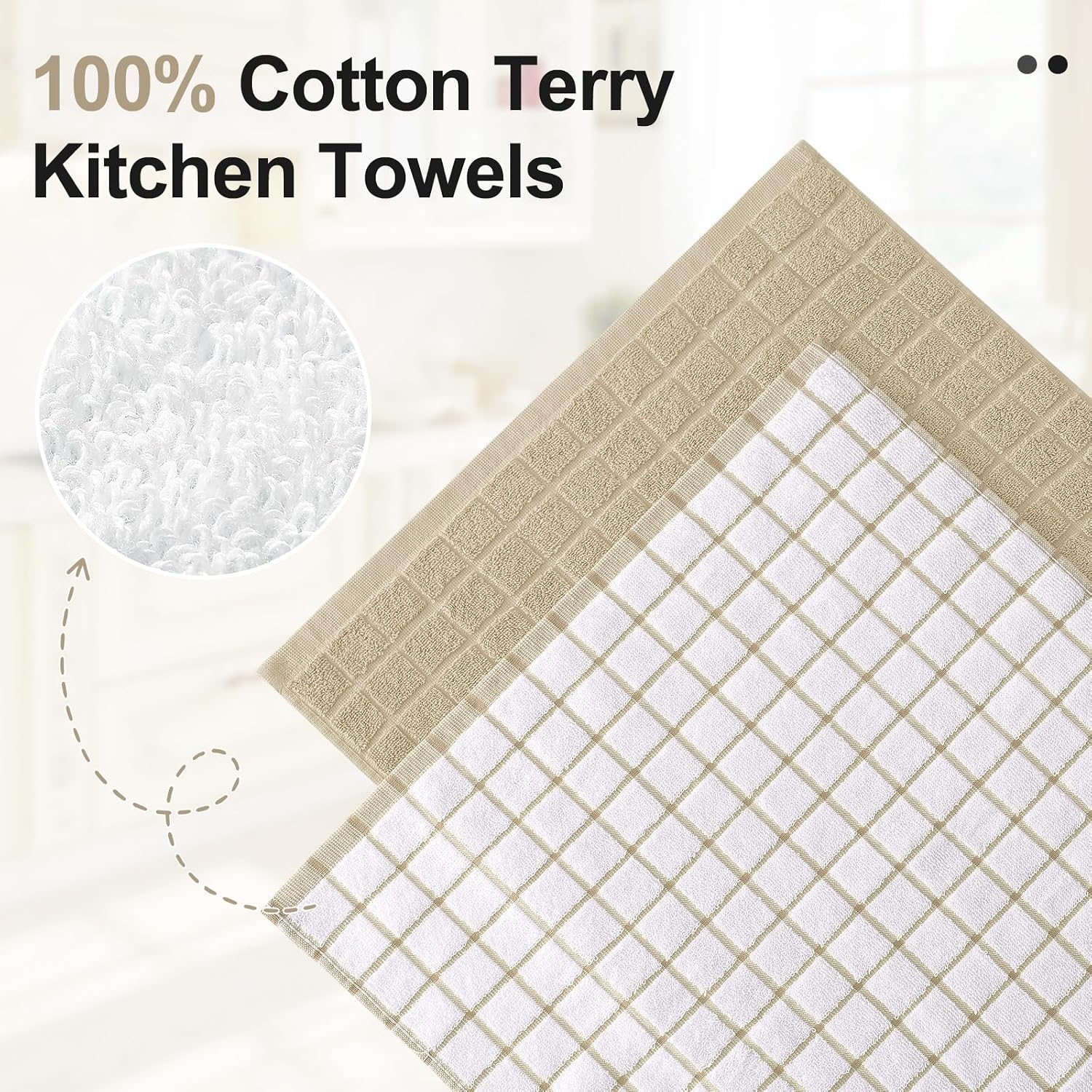 Homaxy Large Premium Cotton Kitchen Towels 16"x 28", 8 Pack, Tan | Natural Ring Spun 390 GSM Dish Towels, Super