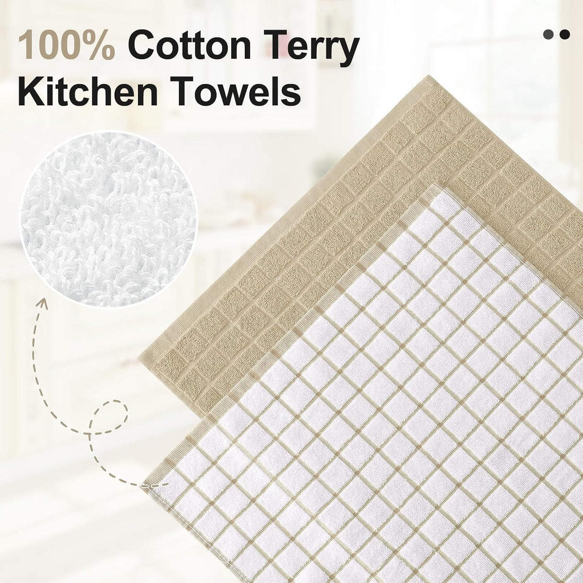 Homaxy Premium Cotton Kitchen Dish Cloths 12"x 12", 12 Pack, Tan | Natural Ring Spun 390 GSM Dish Rags, Super Absorbent