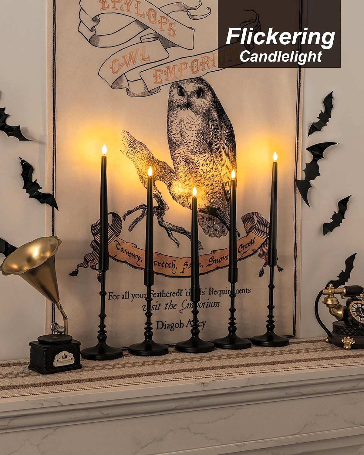 Homemory 12 Pcs Black Flameless Taper Candles Flickering, NO Remote, 11 Inches Taper Candles Battery Operated