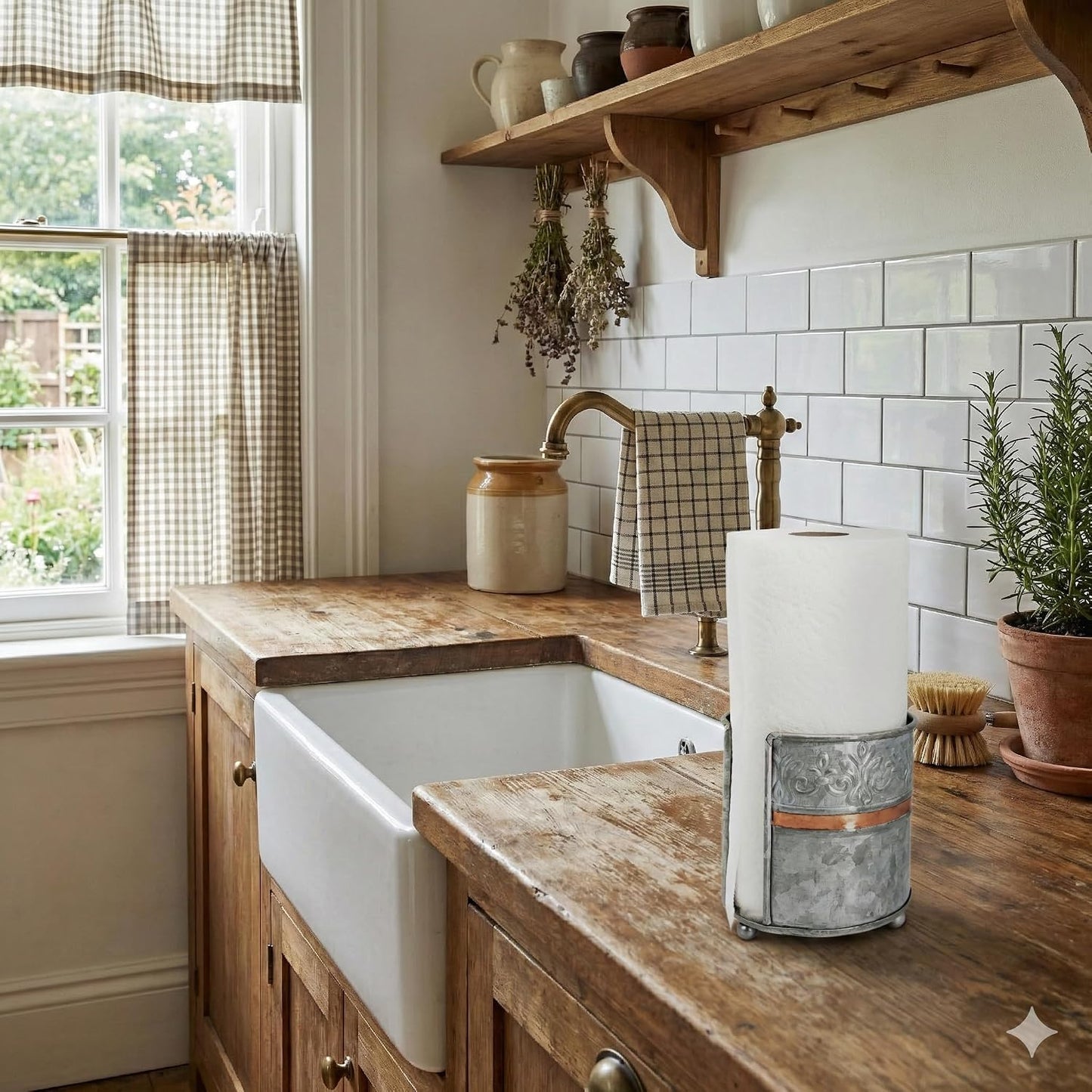 Autumn Alley Farmhouse Galvanized Kitchen Paper Towel Holder – Vintage Style Weighted Countertop Design – Rustic Warm