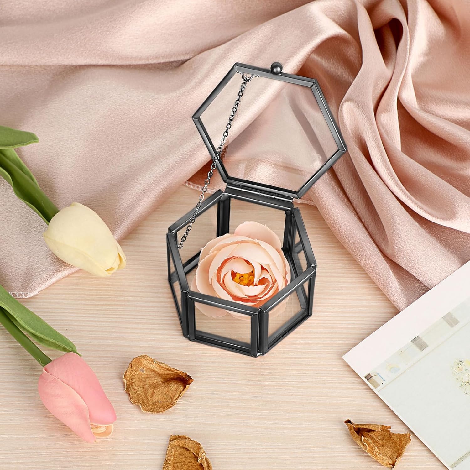 Hexagonal Jewelry Display Organizer Keepsake Box Home Decorative Box Case / Small / Black