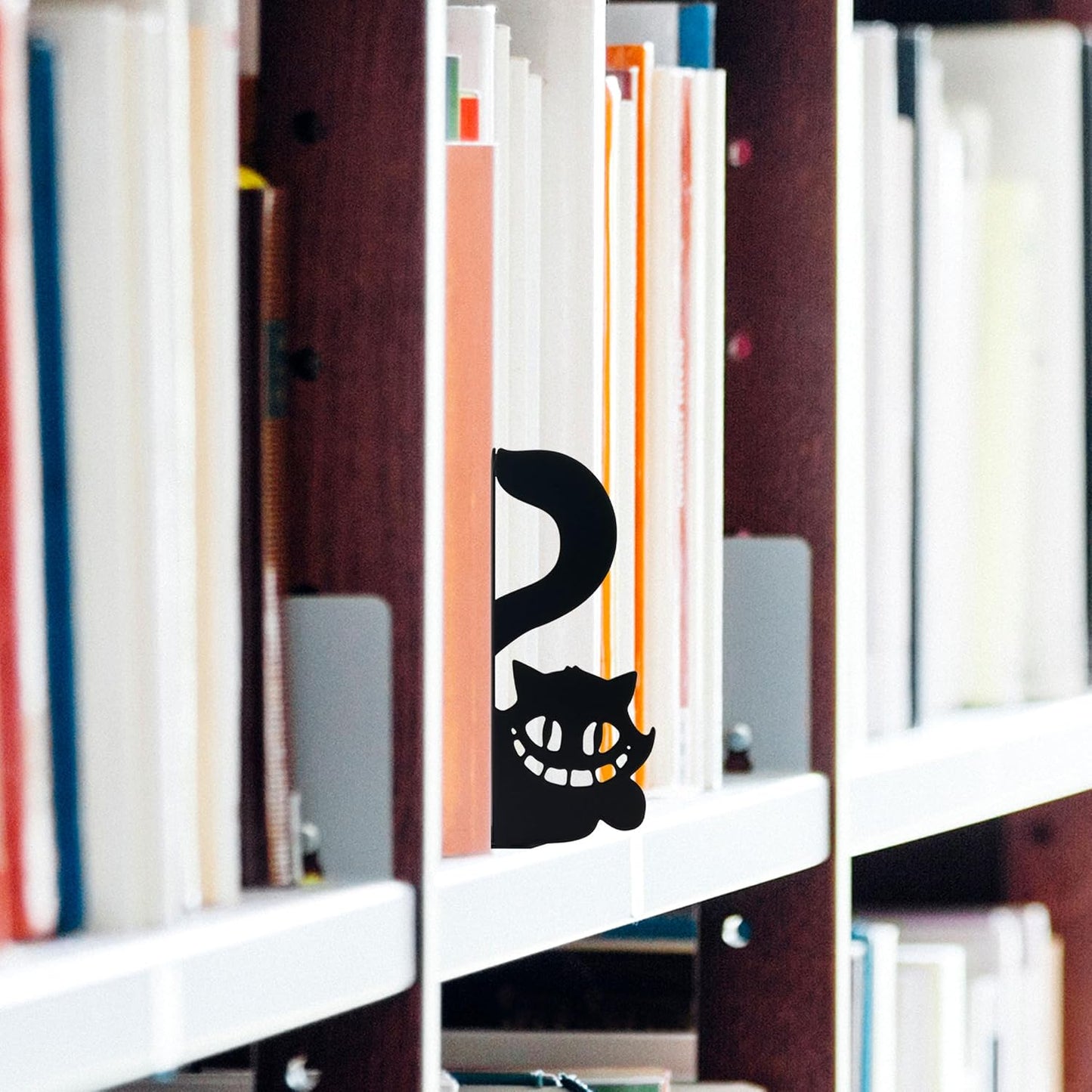 Metal Cat Bookends Funny Cheshire Cat Peeking Book Ends