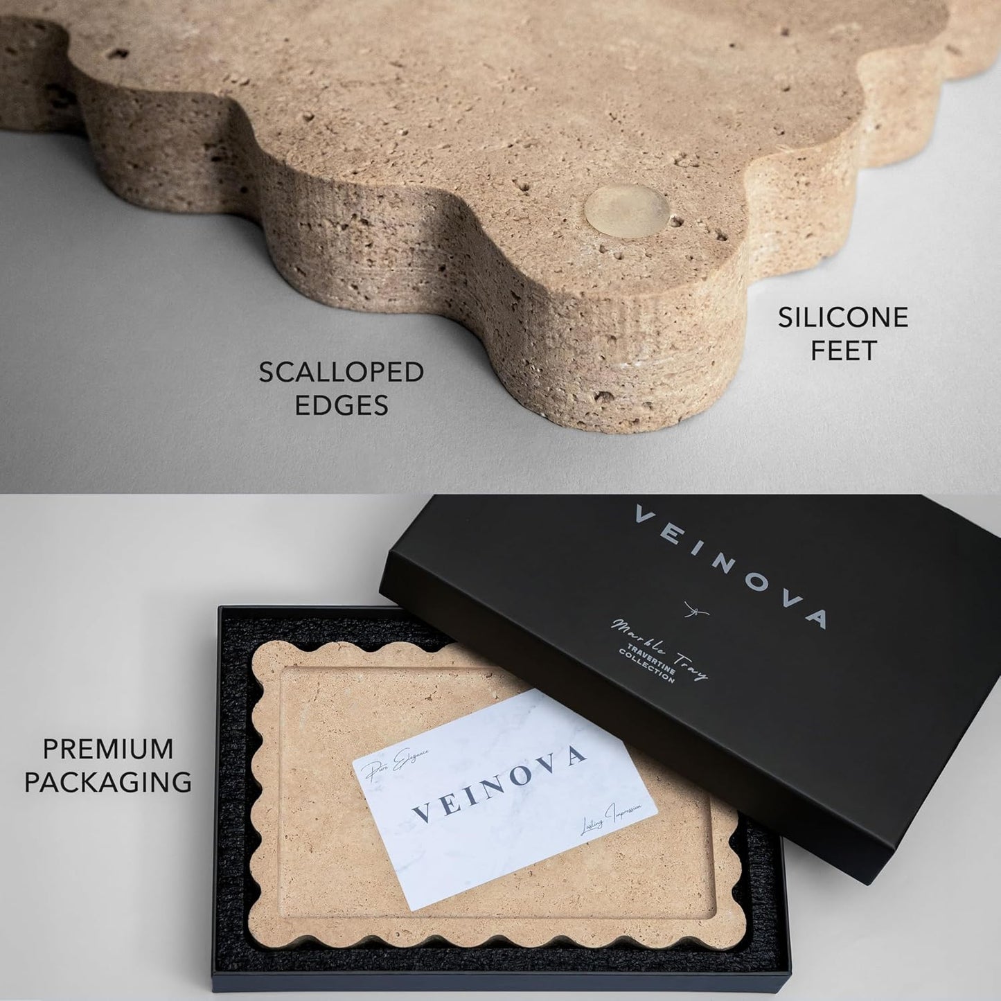 Tray / Elegant Decorative Marble Tray for Vanity / Travertine / Scalloped / Natural