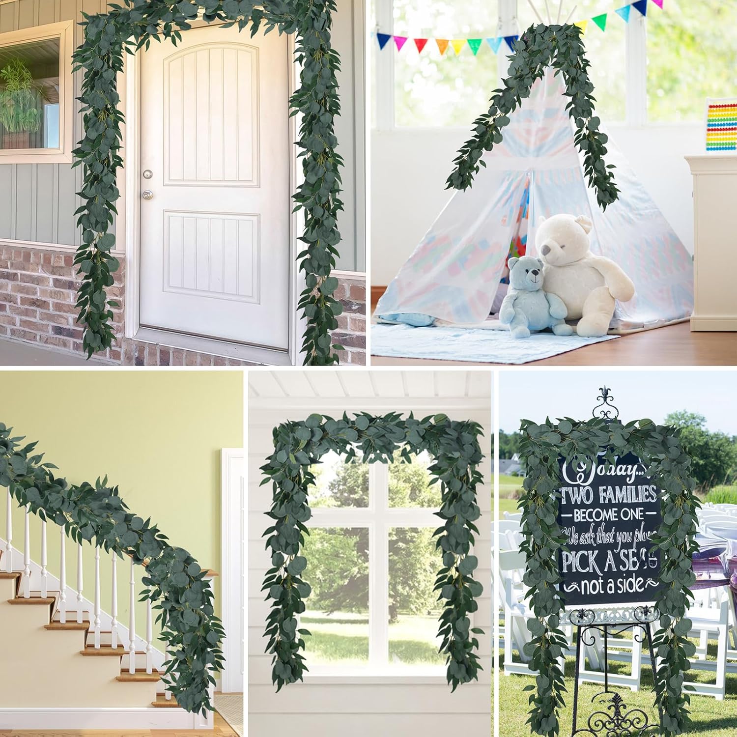 Artificial Eucalyptus Garland / Willow Leaves Eucalyptus Garland / Set of 2