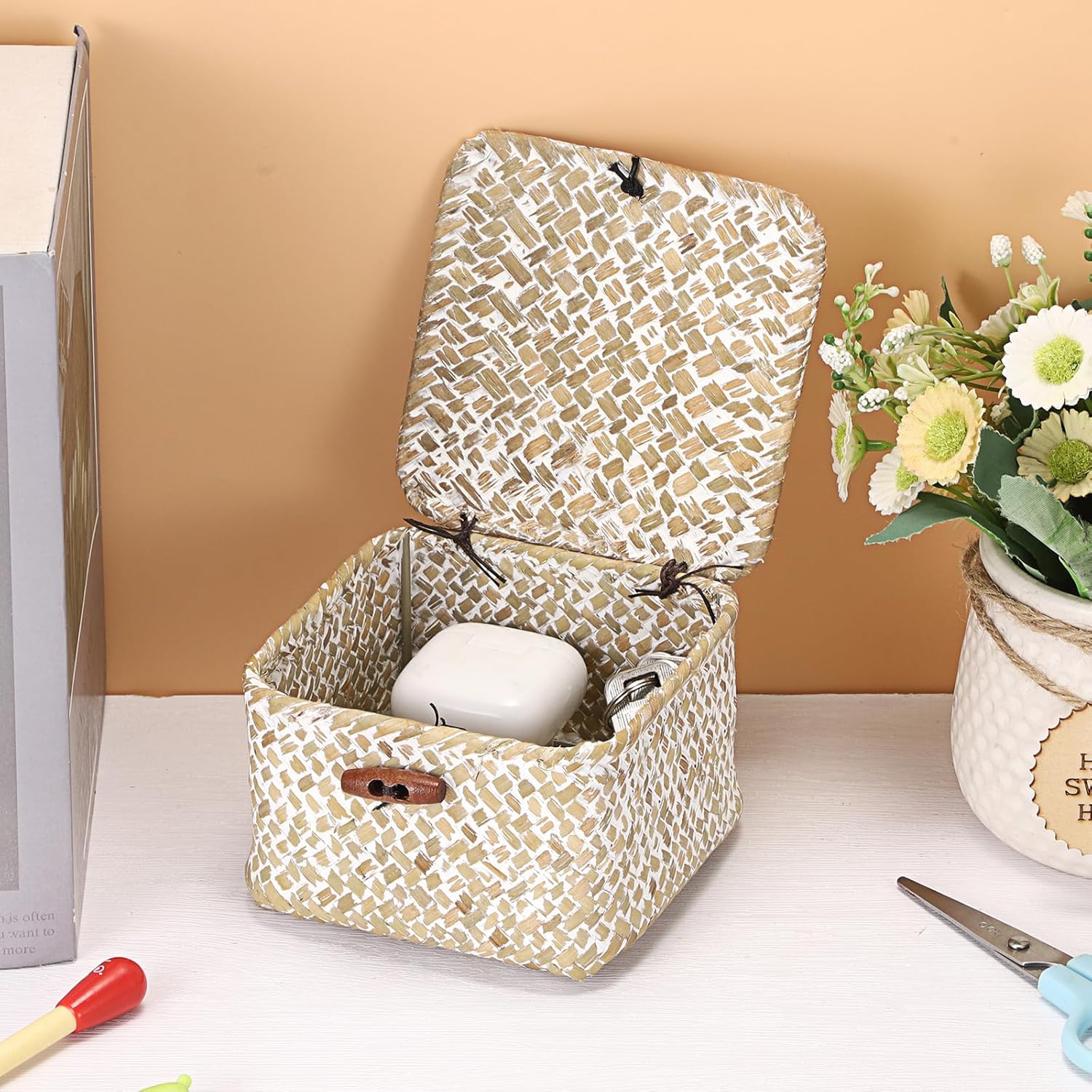Small Seagrass Basket / 4.7 x 4.7 x 3 / Whitewash Color