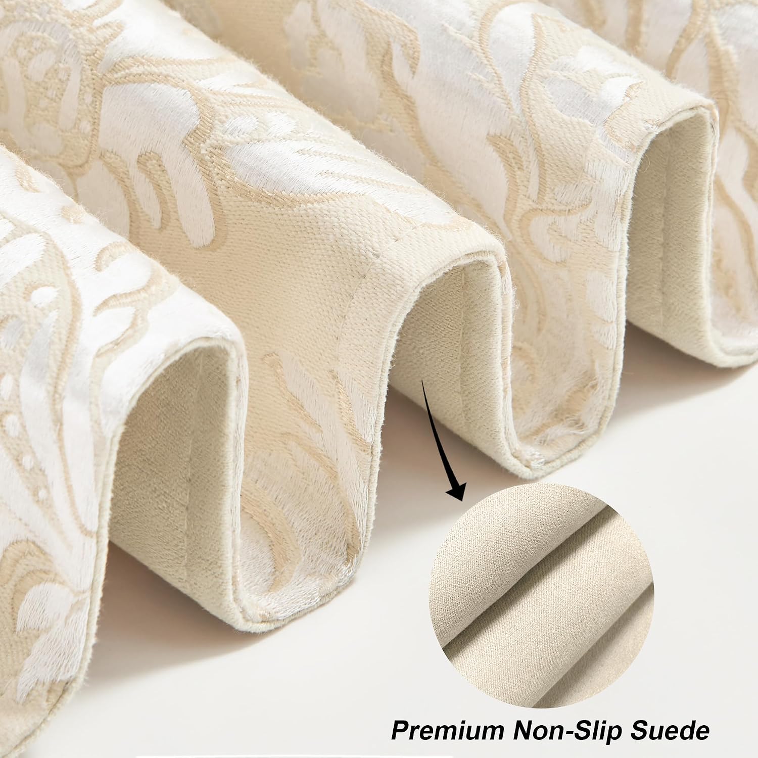 Loom and Mill Elegant Jacquard Table Runner 90 inches Long, Beige+White | Damask Floral Table Runners with Handmade