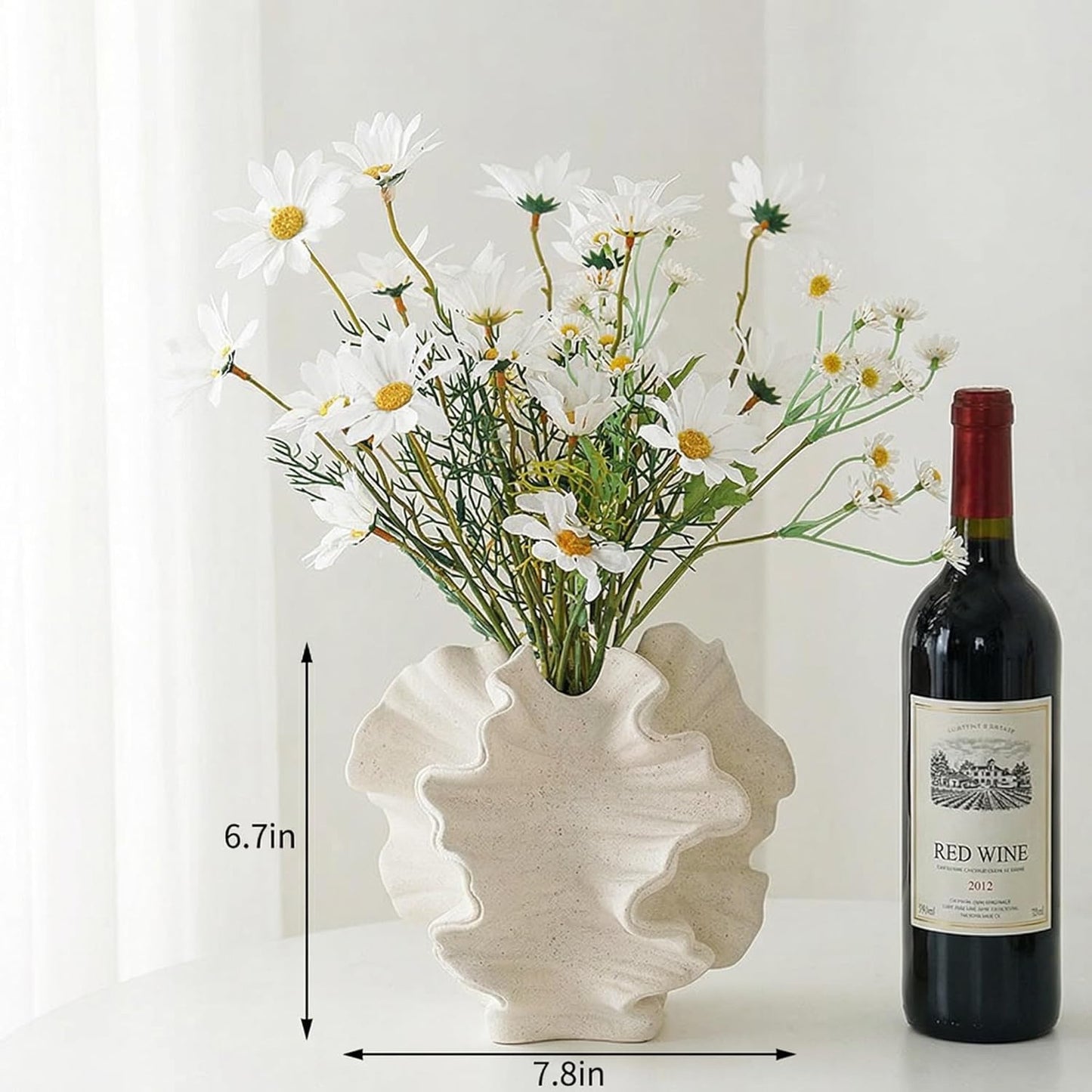 Ceramic Vase / Coral Design Decorative Vase for Pampas Grass Dried Flowers / Cream