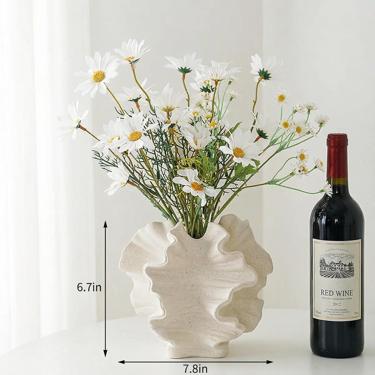 Ceramic Vase / Coral Design Decorative Vase for Pampas Grass Dried Flowers / Cream