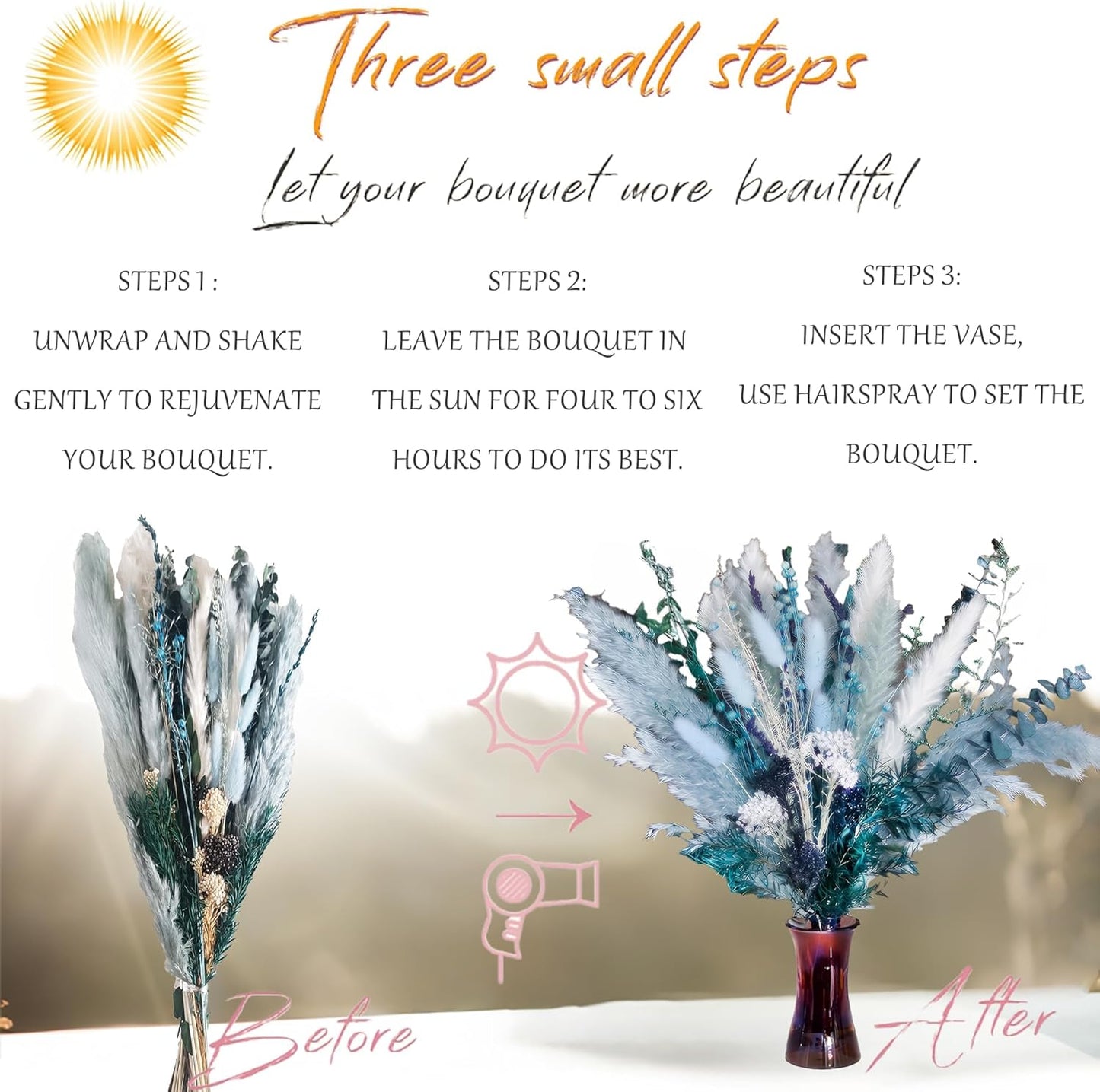 Pampas Grass Decor Dried Flowers / CH655 / Blue