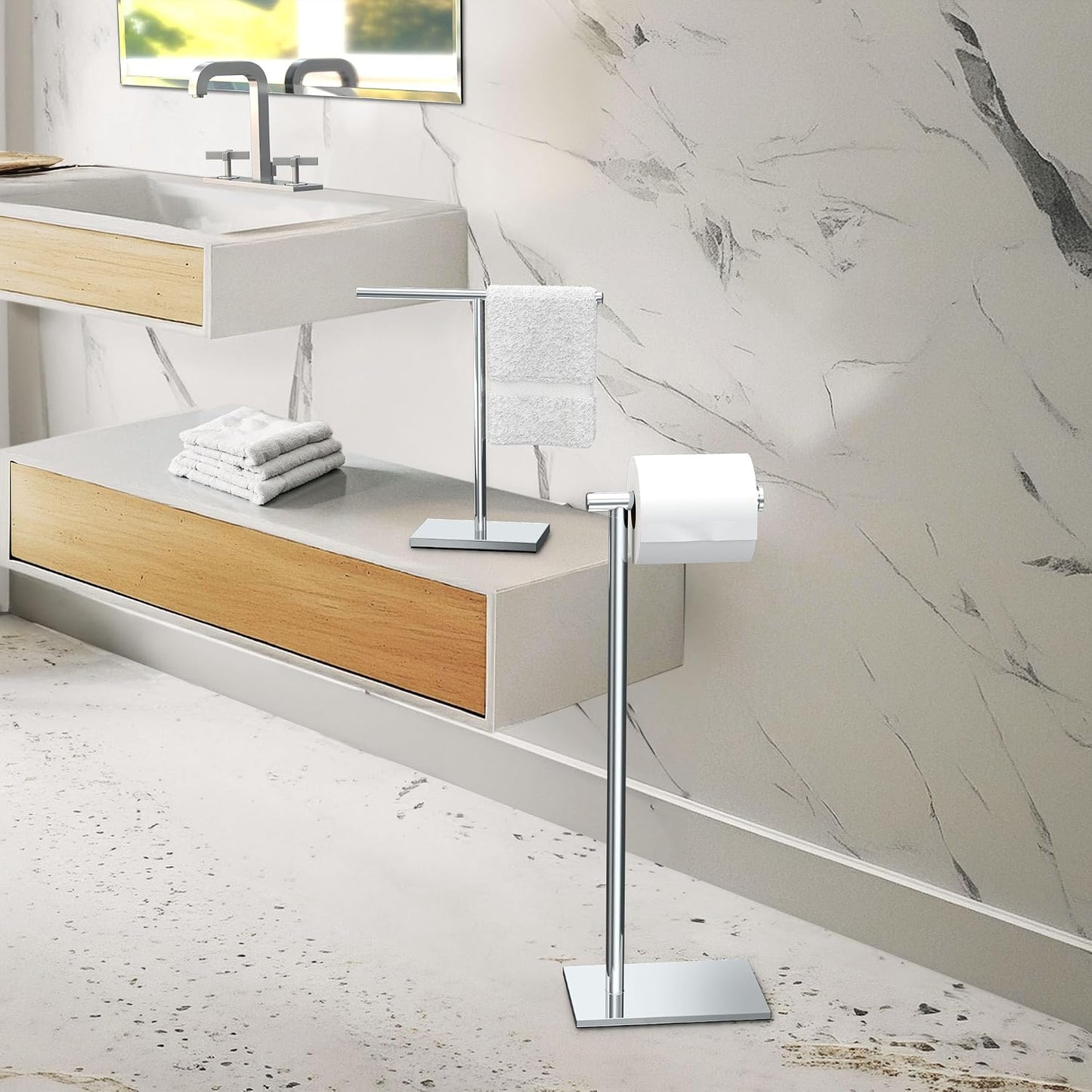 Gatco 1431C Modern Rectangle Base Freestanding Toilet Paper Holder, 21.25" Chrome with Weighted Base
