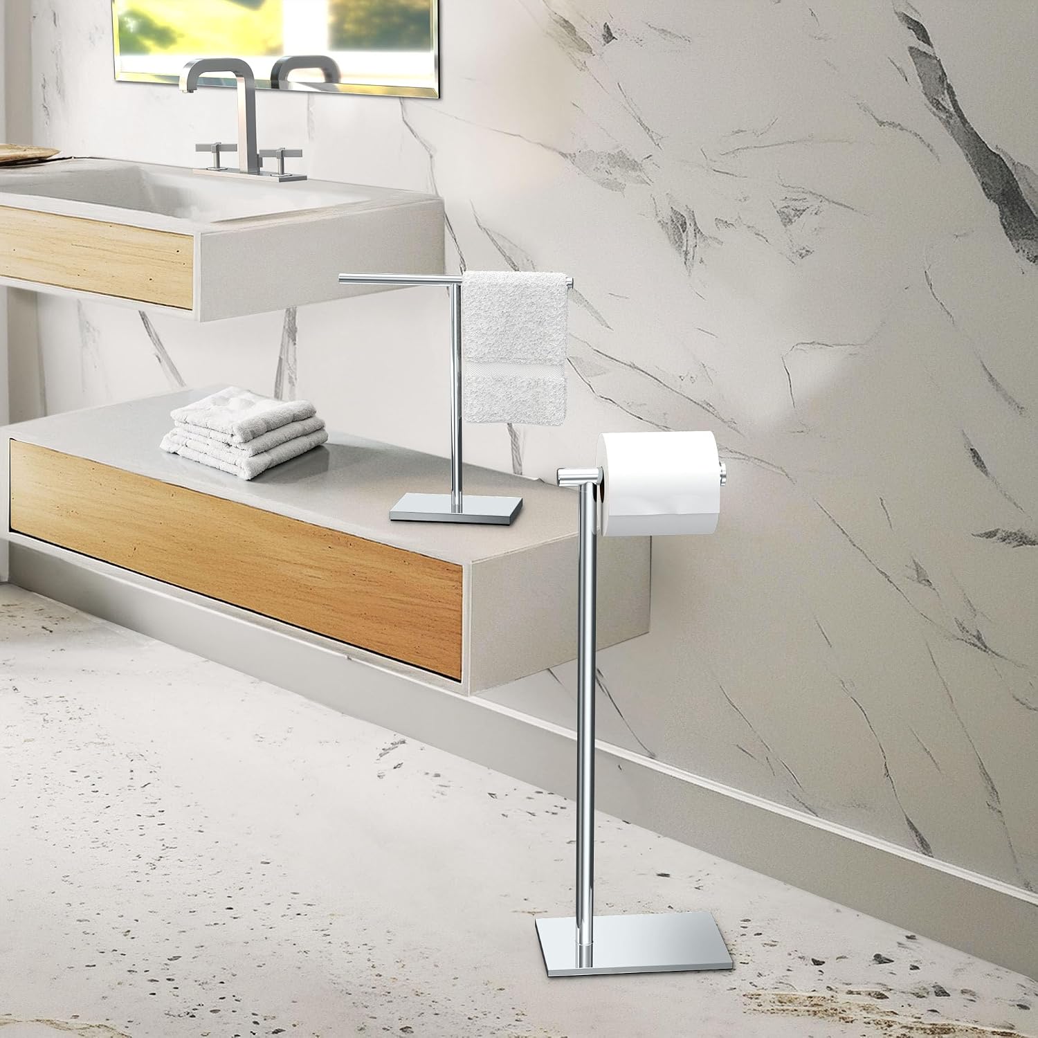 Gatco 1431C Modern Rectangle Base Freestanding Toilet Paper Holder, 21.25" Chrome with Weighted Base