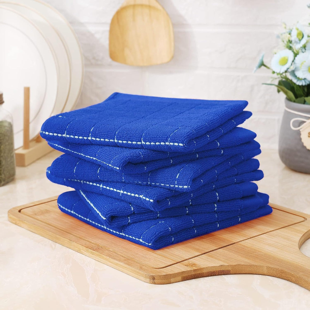 Homaxy 100% Cotton Terry Kitchen Dish Cloths, 12 Pack, Blueberry | Ultra Soft and Absorbent Dish Towels for Kitchen