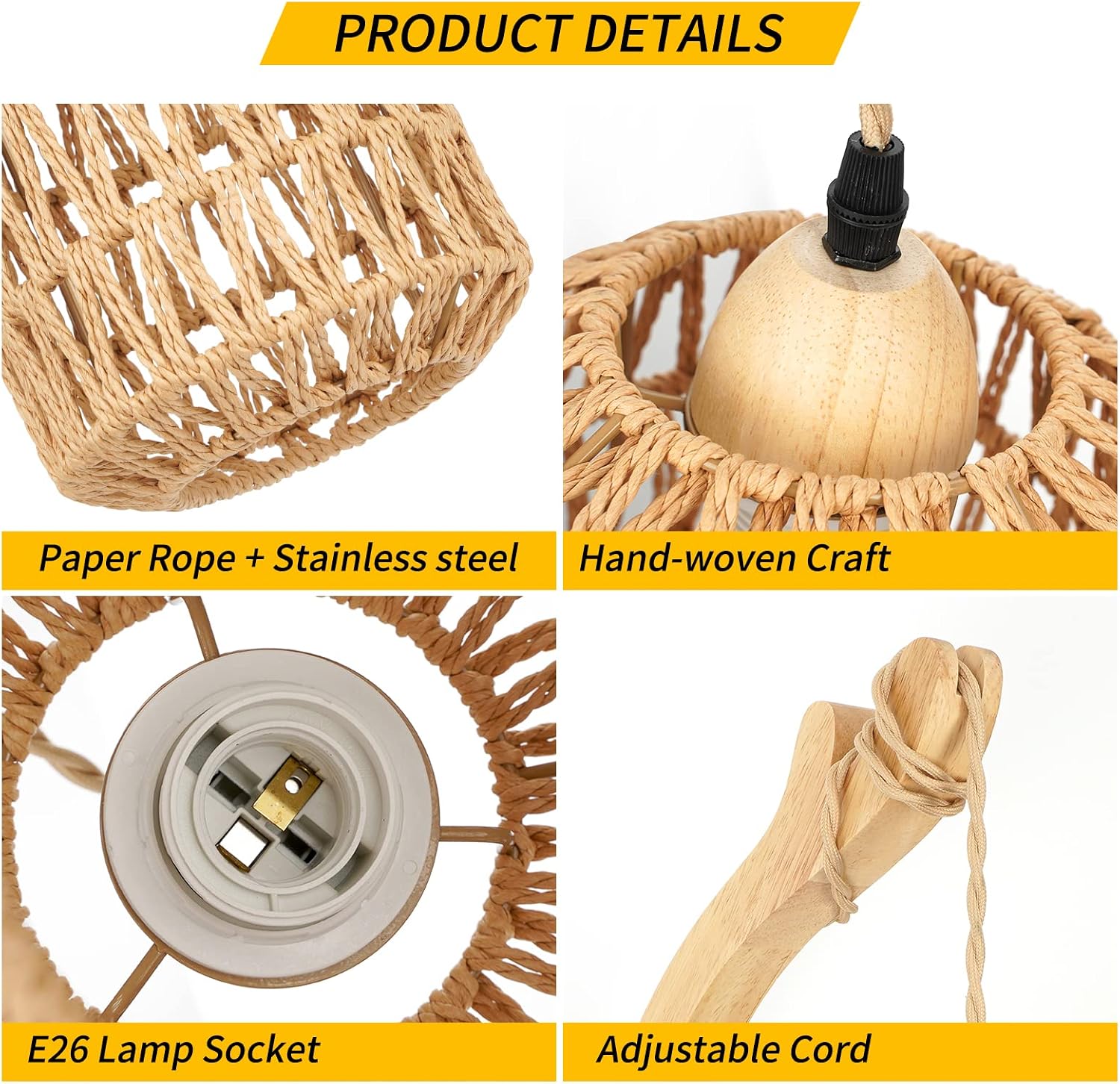Frideko Plug in Wall Sconces Set of Two Hand Woven Lamp / Brown